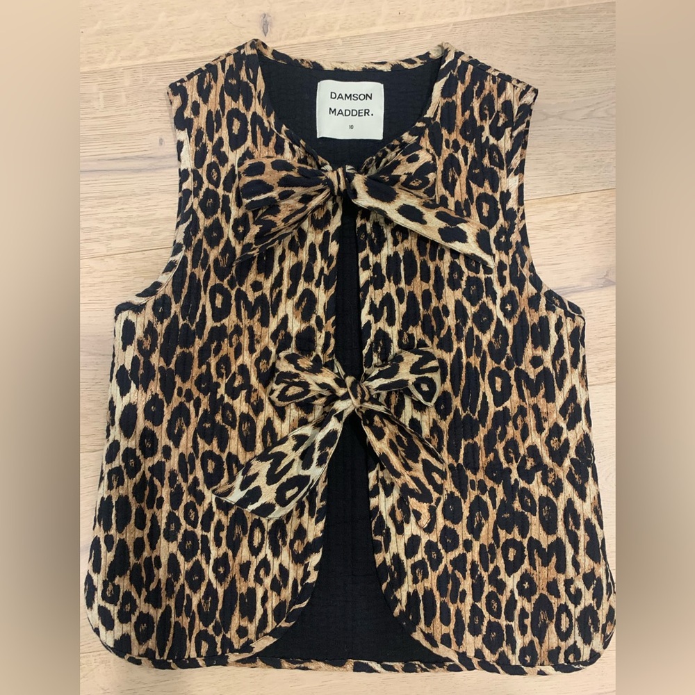 Damson Madder Tie Front Tilly Gilet Leopard Print Vest